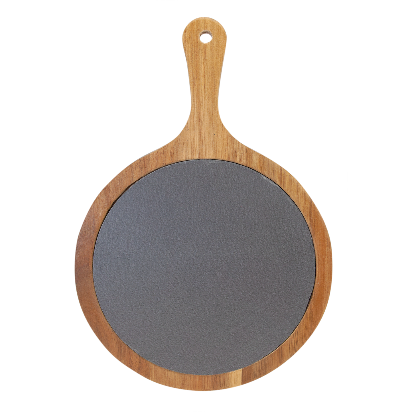 Personalized Round Acacia Wood & Slate Serving Paddle Board