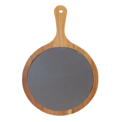 Personalized Round Acacia Wood & Slate Serving Paddle Board