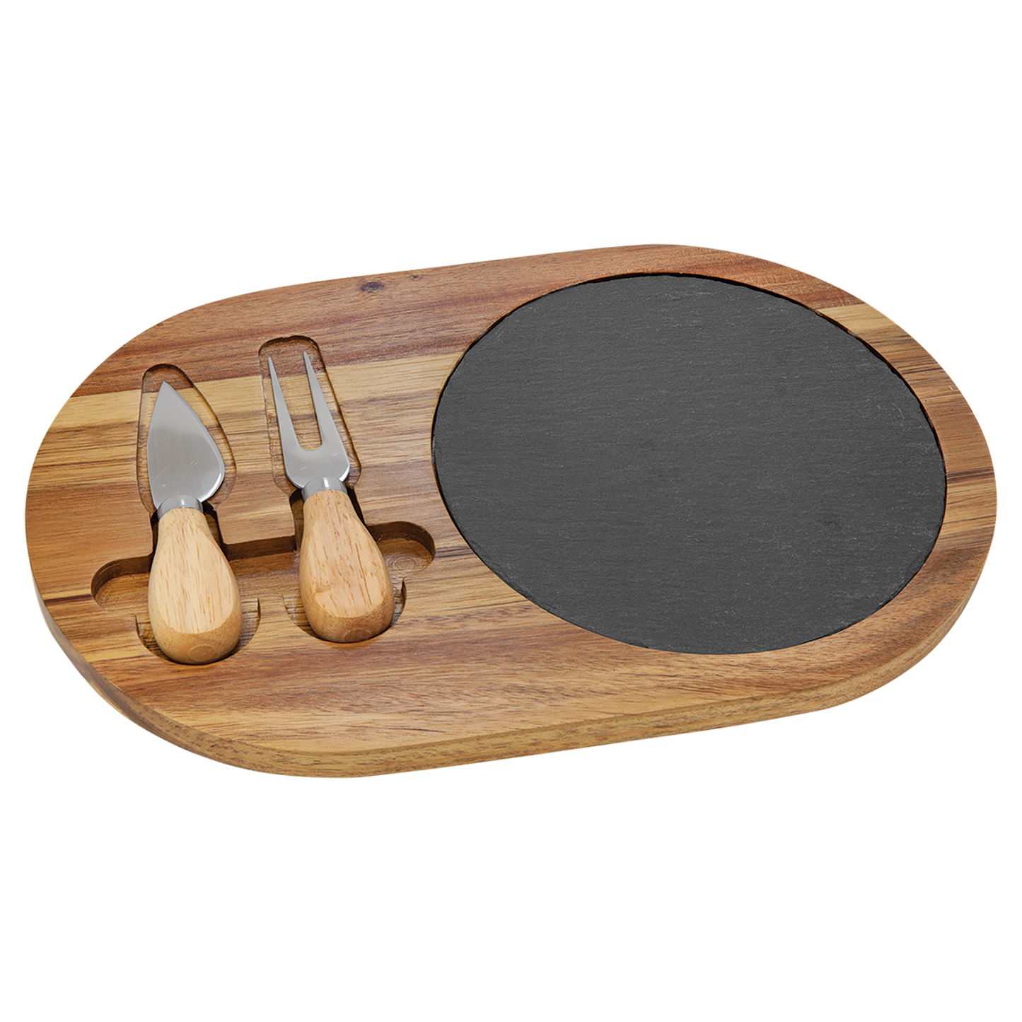 Personalized Round Acacia Wood & Slate Cheese Set