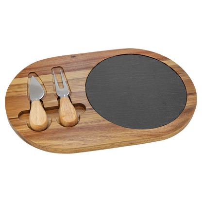 Personalized Round Acacia Wood & Slate Cheese Set