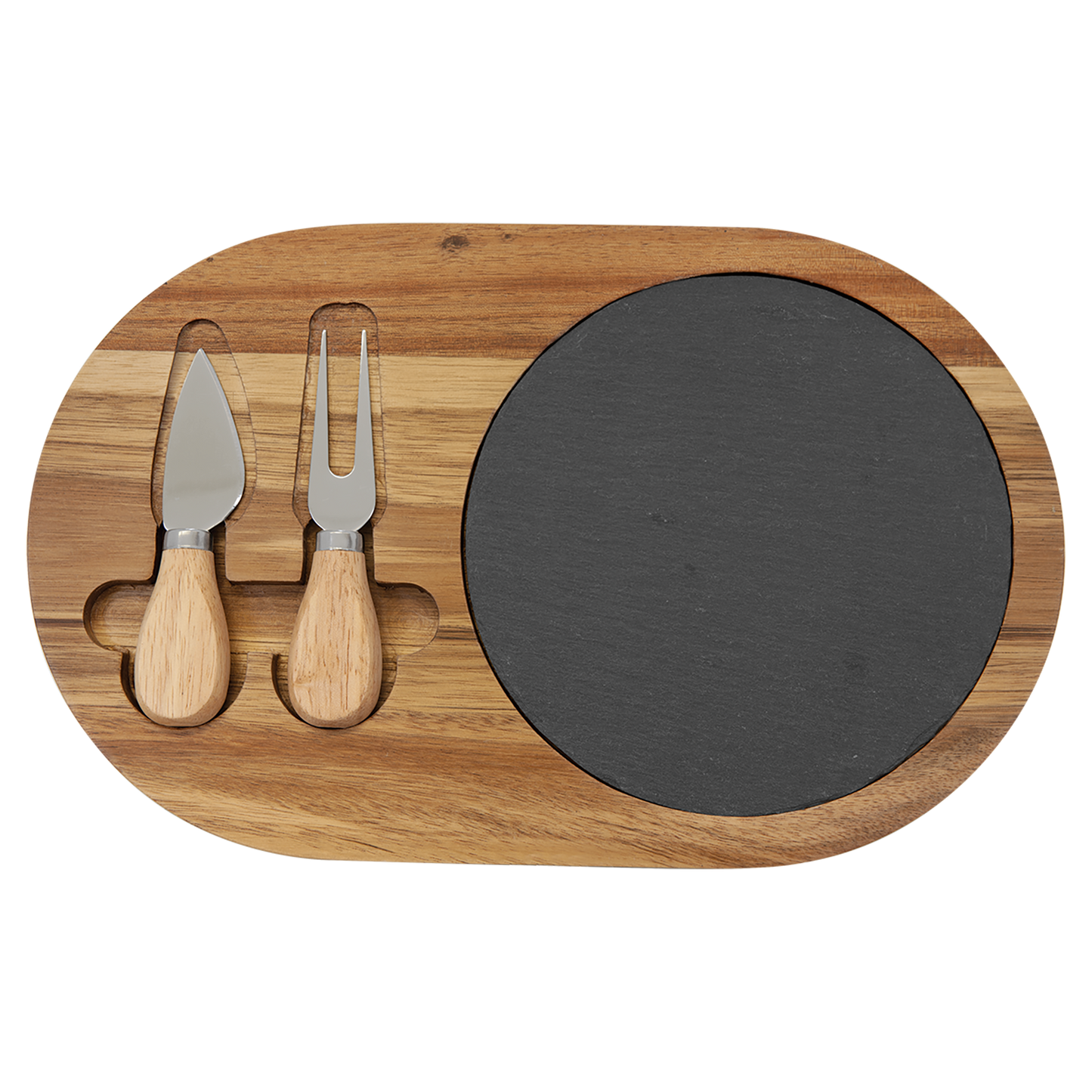 Personalized Round Acacia Wood & Slate Cheese Set