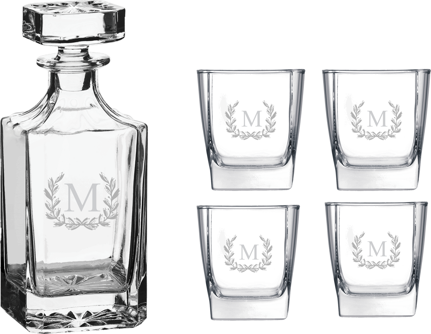 Personalized Whiskey Decanter Set With Four 11oz Glasses